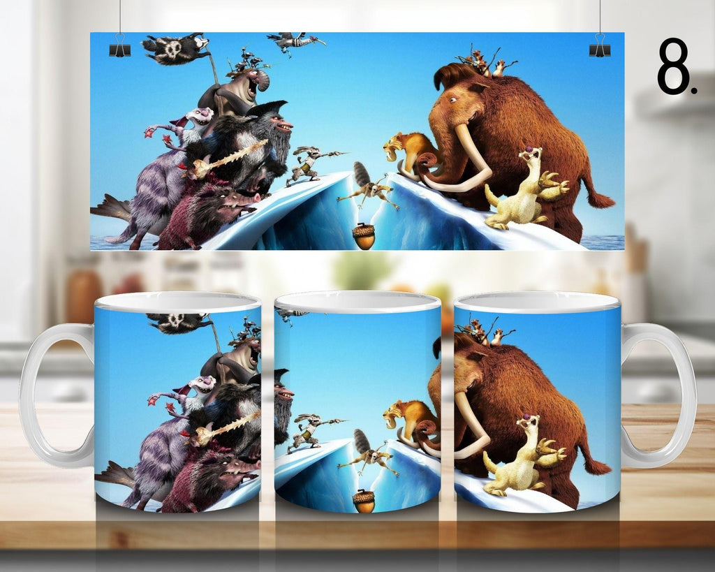 Ice Age, Disney Pack, Manfred "Manny", Sidney "Sid", Diego, Ellie, Crash and Eddie, Peaches | 100% CERAMIC MUG, 11Oz = 330ml