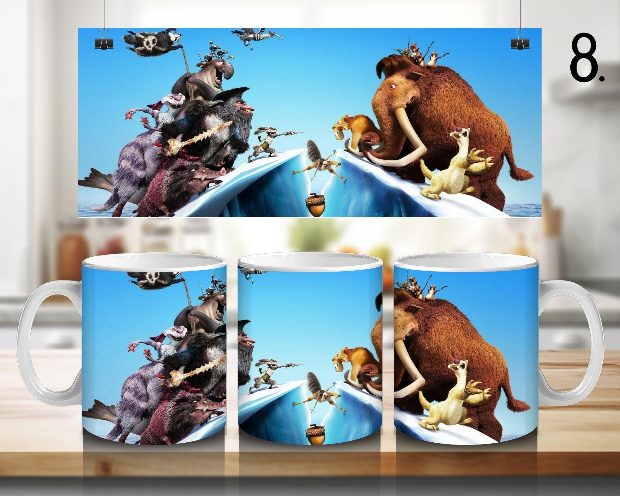 Ice Age, Disney Pack, Manfred "Manny", Sidney "Sid", Diego, Ellie, Crash and Eddie, Peaches | 100% CERAMIC MUG, 11Oz = 330ml