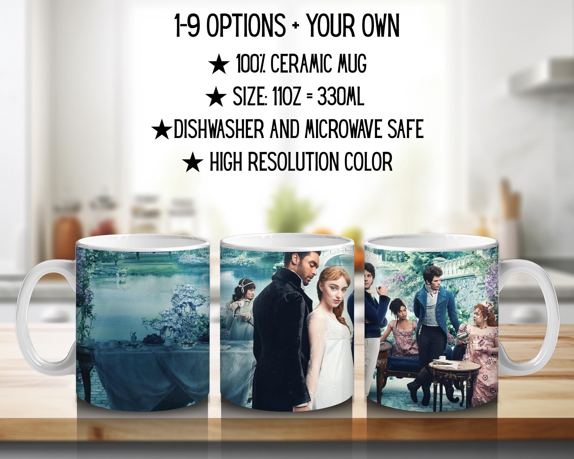 Bridgerton, Anthony, Eloise , Simon Basset, Colin, Kate Sharma , Daphne, Penelope | 100%CERAMIC MUG, 11Oz = 330ml