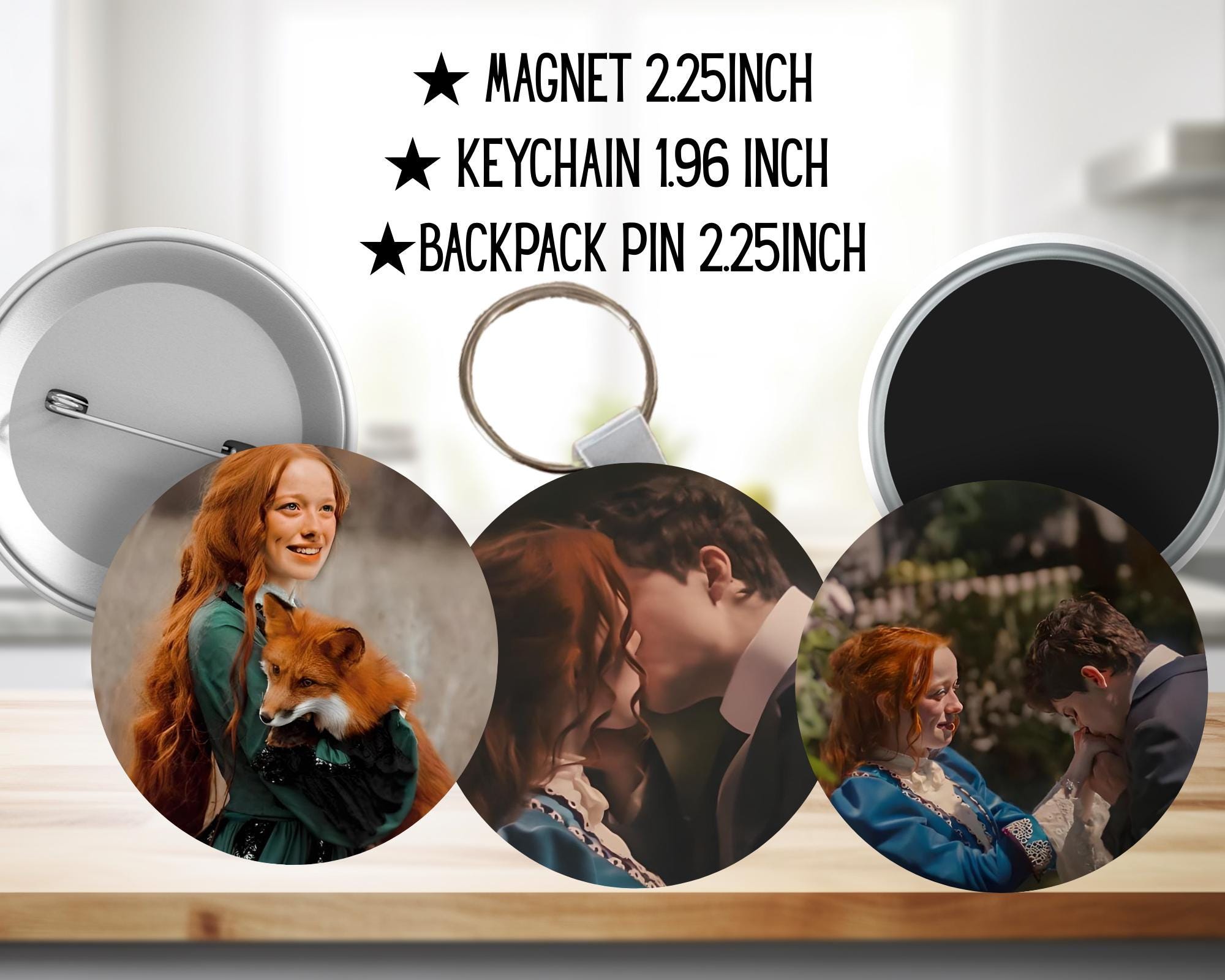 Anne with an "e", Anne Shirley, Diana Barry, Gilbert Blythe, Anna and Gilbert | PINS, KEYCHAIN, MAGNET