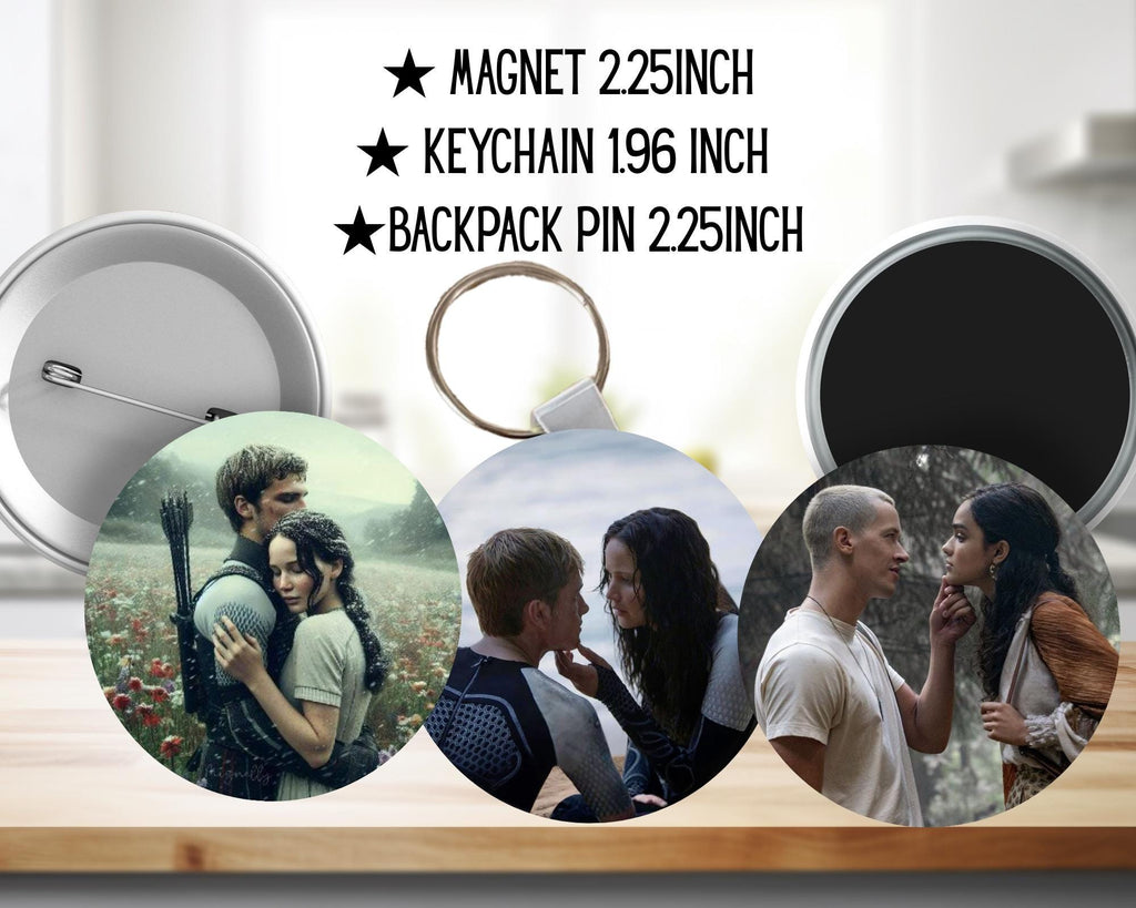 The Hunger Games, Katniss Everdeen, Peeta Mellark, Gale Hawthorne, Haymitch, Effie, movie | PINS, KEYCHAIN, MAGNET