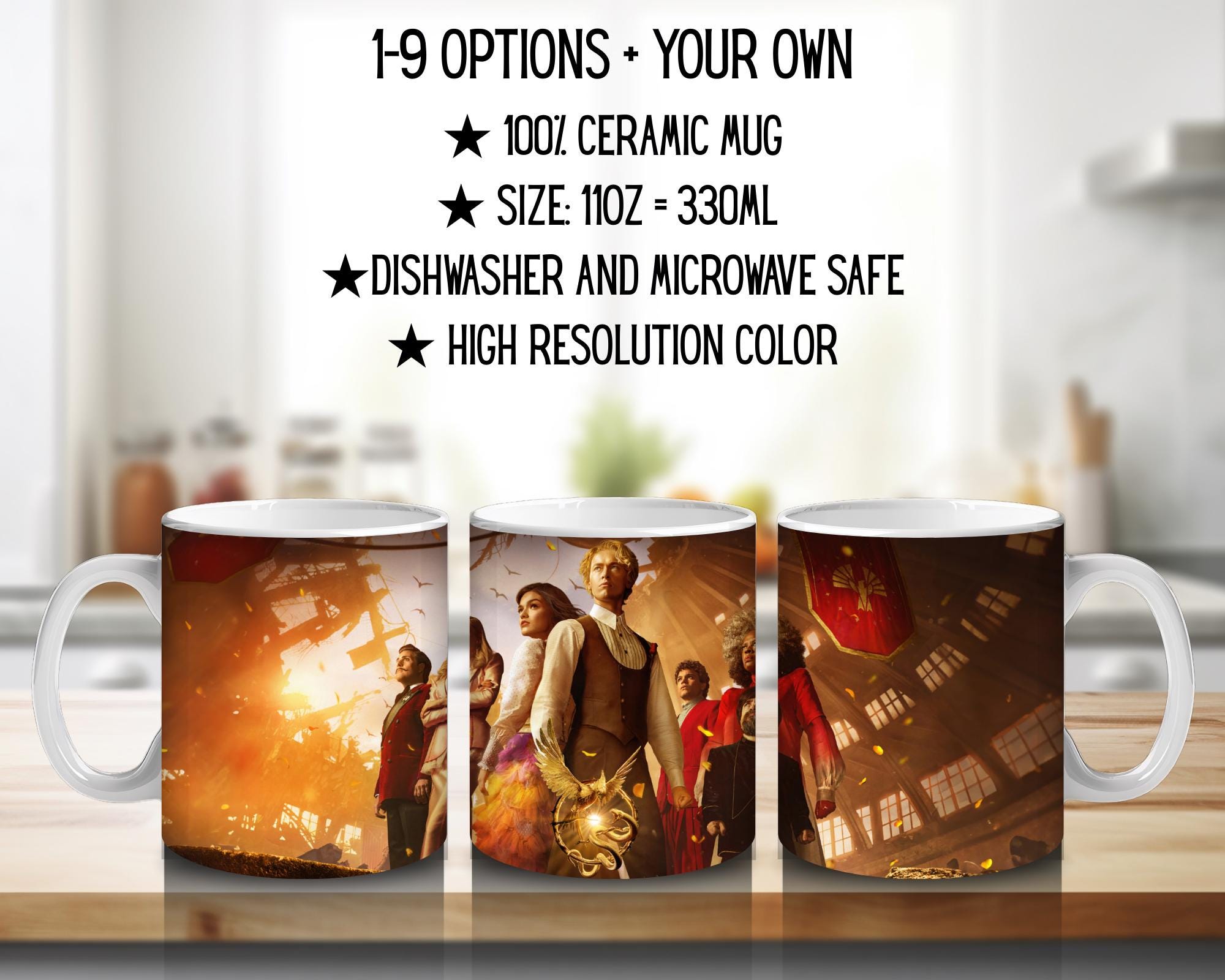 The Hunger Games, Katniss Everdeen, Peeta Mellark, Gale Hawthorne, Haymitch, Effie, movie  | 100% CERAMIC MUG, 11Oz = 330ml