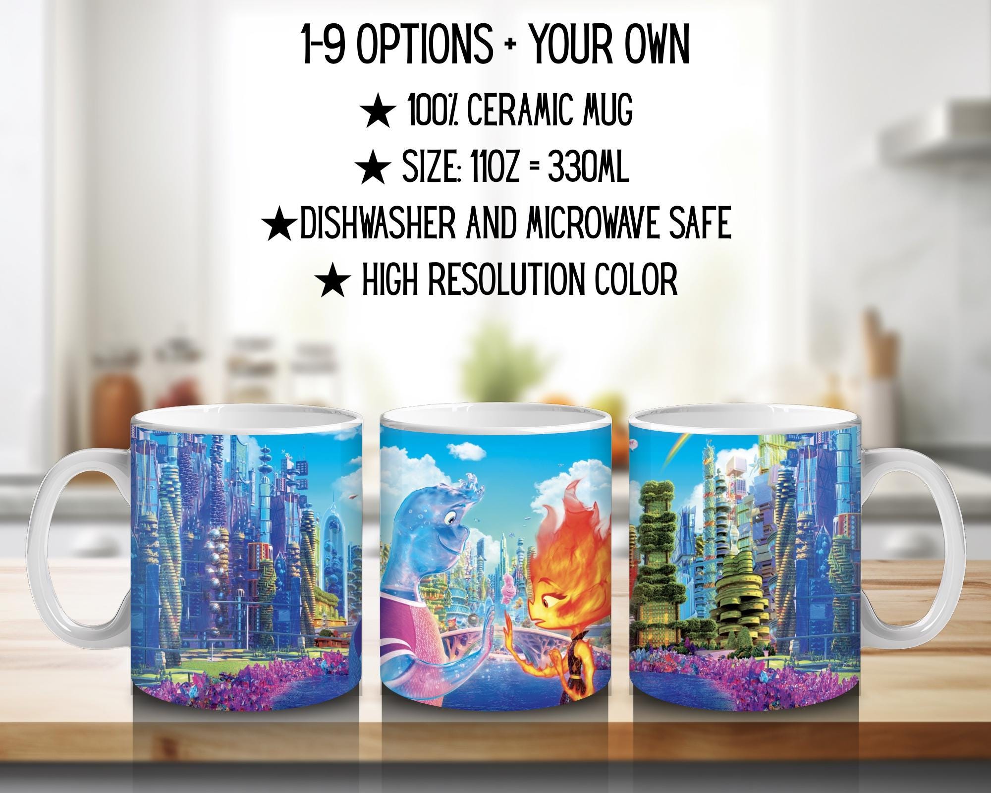 Elemental, Disney Pack, Ember Lumen, Gale, Lake | 100% CERAMIC MUG, 11Oz = 330ml