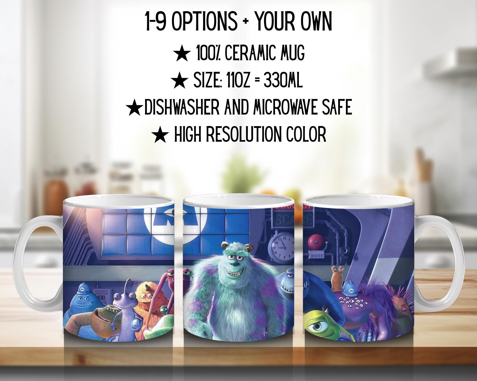 Monsters, Inc. Disney Pack, Mike, Sulivan | 100% CERAMIC MUG, 11Oz = 330ml