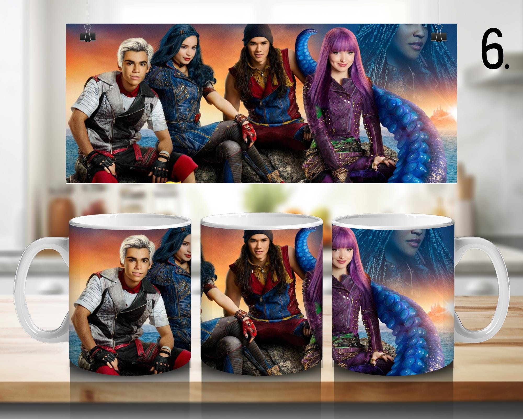 Disney Descendants, Mal and Ben, Evie, Jay, Carlos, Uma, Audrey, Dove Cameron, Sofia Carson, Mitchell Hope | 100% CERAMIC MUG, 11Oz = 330ml