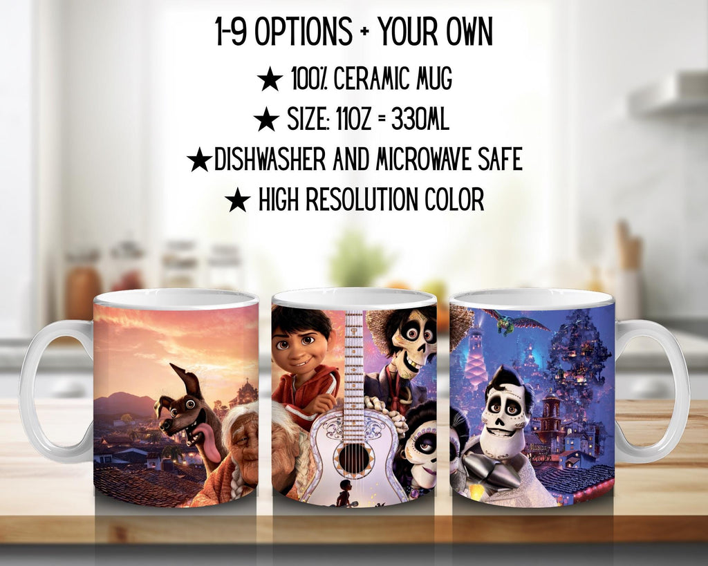 Coco, Disney Pack , Miguel, Hector, Ernesto de la Cruz, Abuelita, Imelda | 100% CERAMIC MUG, 11Oz = 330ml