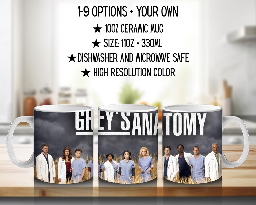 Grey's Anatomy, Meredith Grey, Miranda Bailey, Derek Shepherd, Alex Karev, Cristina Yang , Seattle Greys | 100% CERAMIC MUG, 11Oz = 330ml
