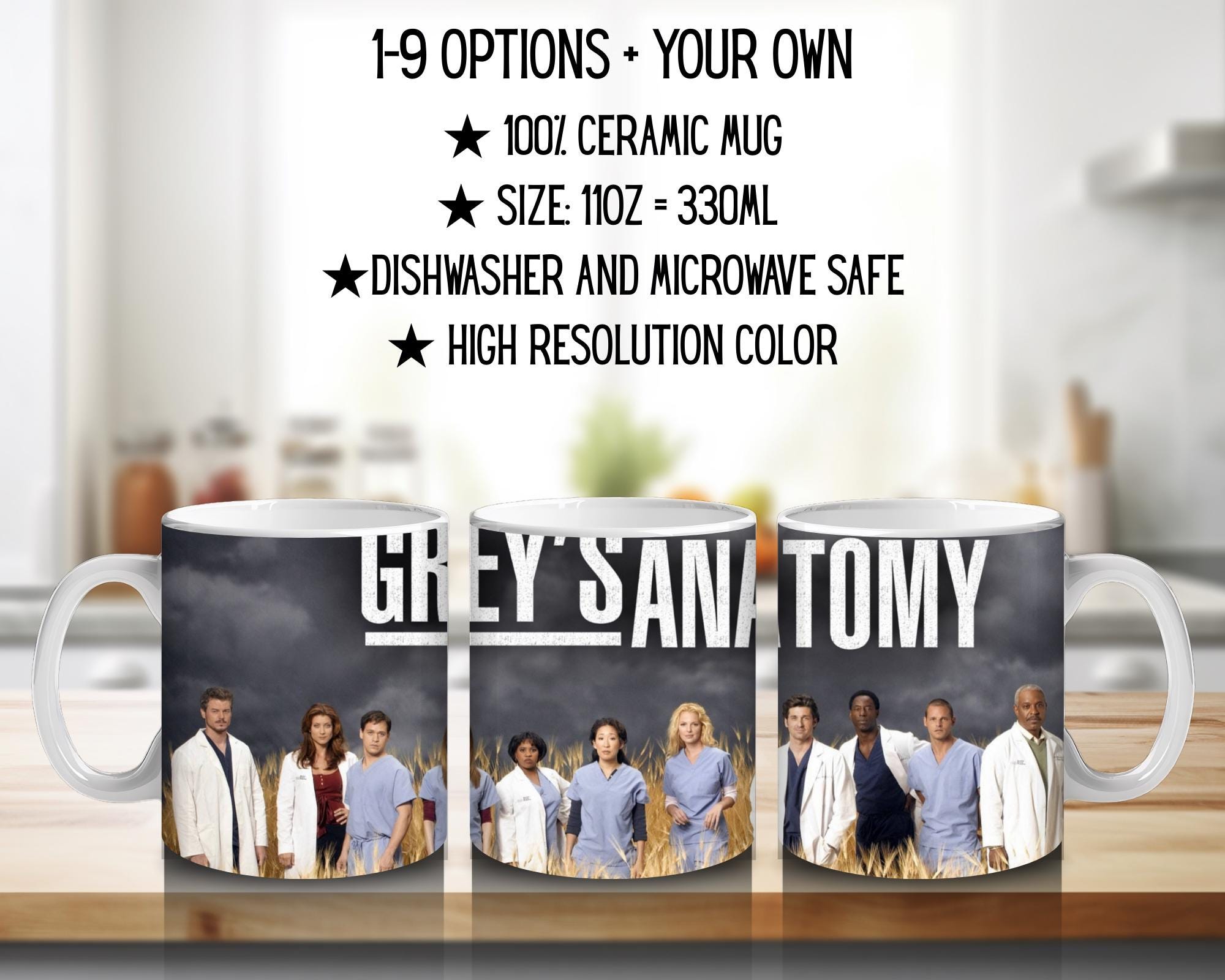 Grey's Anatomy, Meredith Grey, Miranda Bailey, Derek Shepherd, Alex Karev, Cristina Yang , Seattle Greys | 100% CERAMIC MUG, 11Oz = 330ml