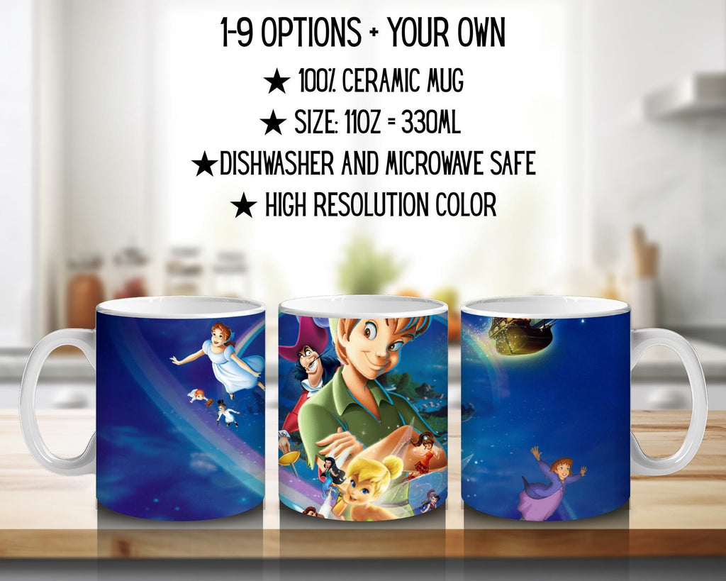 Peter Pan, Disney, Tinker Bell, Wendy Moira Angela Darling, Captain Hook, Mr. Smee, Never Land | 100% CERAMIC MUG, 11Oz = 330ml