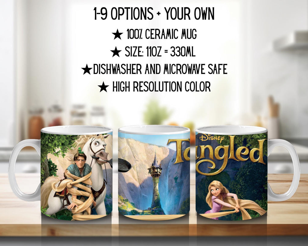 Tangled, Rapunzel, Flynn Rider, Mother Gothel, Pascal, Maximus, Disney | 100% CERAMIC MUG, 11Oz = 330ml