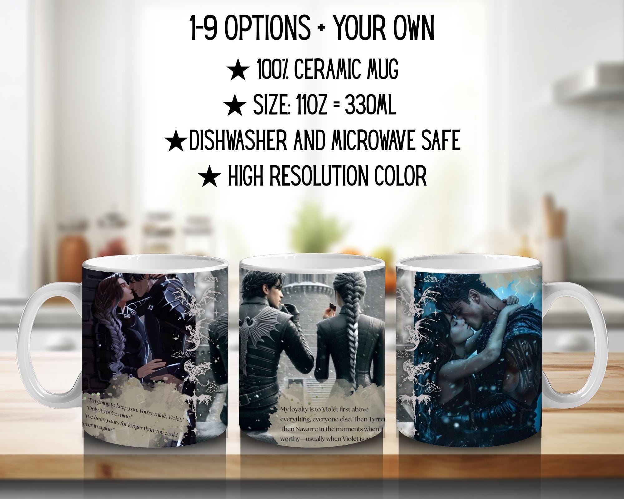 Fourth Wing, Iron Flame, Xaden Riorson, Violet Sorrengail, Tairn, Sgaeyl, Andarna, Basgiath War College | 100% CERAMIC MUG, 11Oz = 330ml