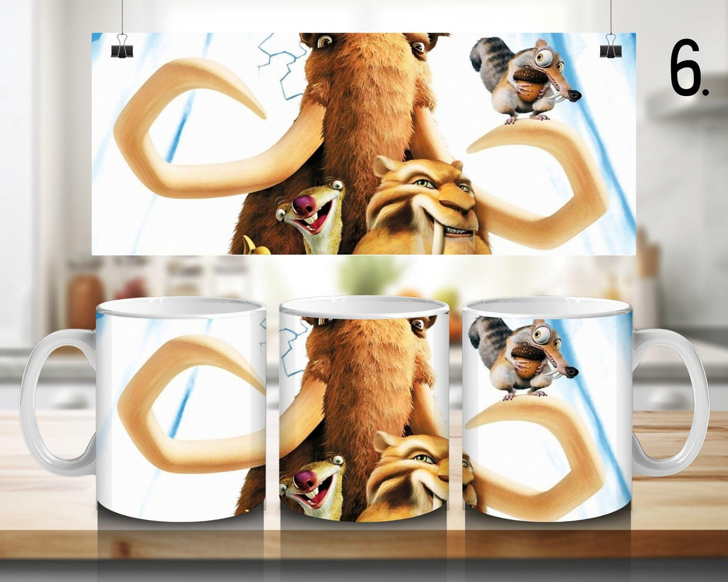 Ice Age, Disney Pack, Manfred "Manny", Sidney "Sid", Diego, Ellie, Crash and Eddie, Peaches | 100% CERAMIC MUG, 11Oz = 330ml