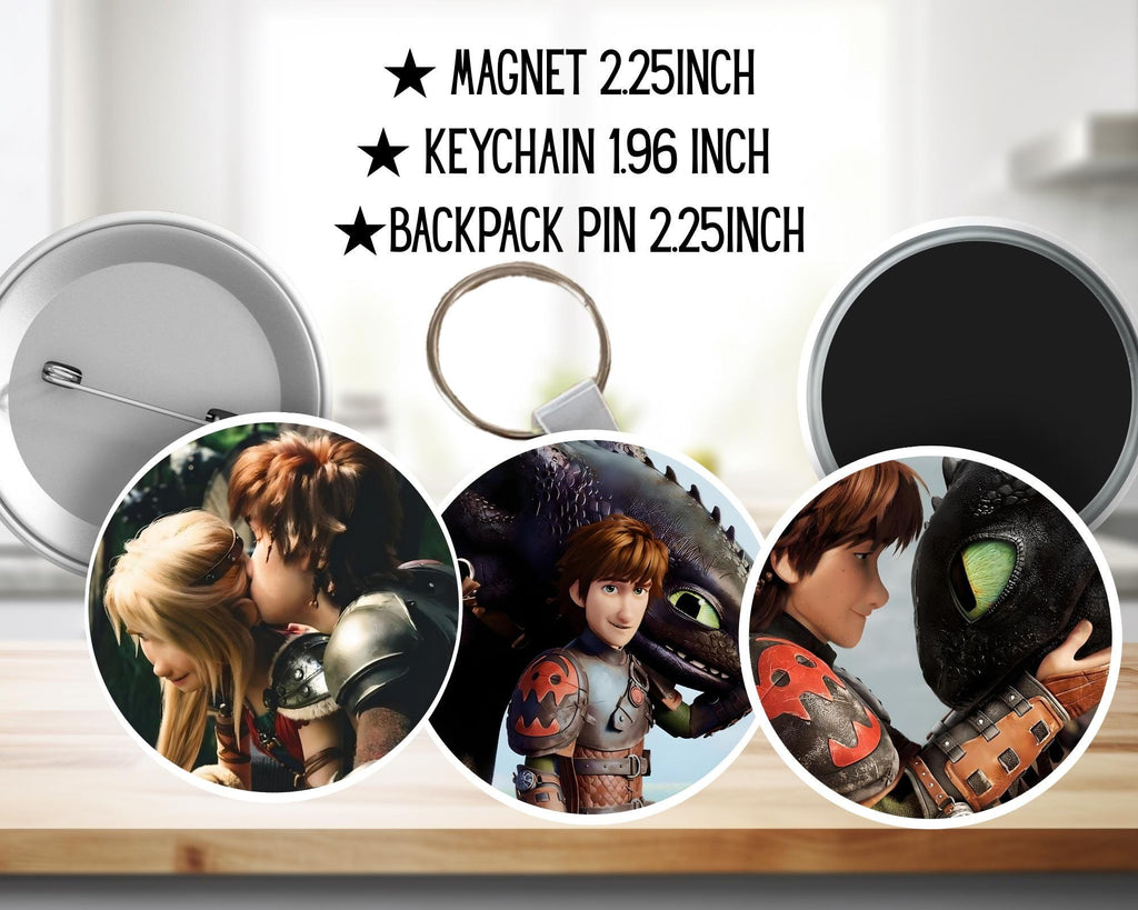 How to Train Your Dragon, Toothless, Hiccup, Astrid, Fishlegs, Ruffnus, Tuffnut, Snotlout, Stoick, Stormfly | PINS, KEYCHAIN, MAGNET