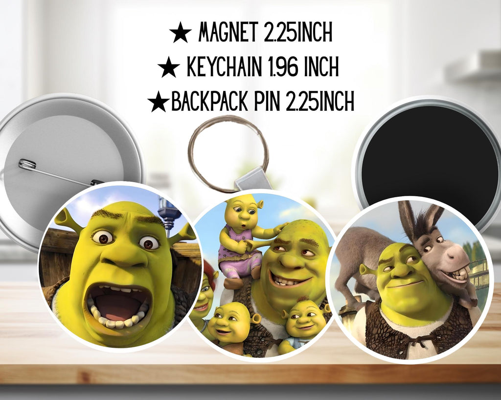 Shrek, Fiona, Donkey, Disney Pack | PINS, KEYCHAIN, MAGNET