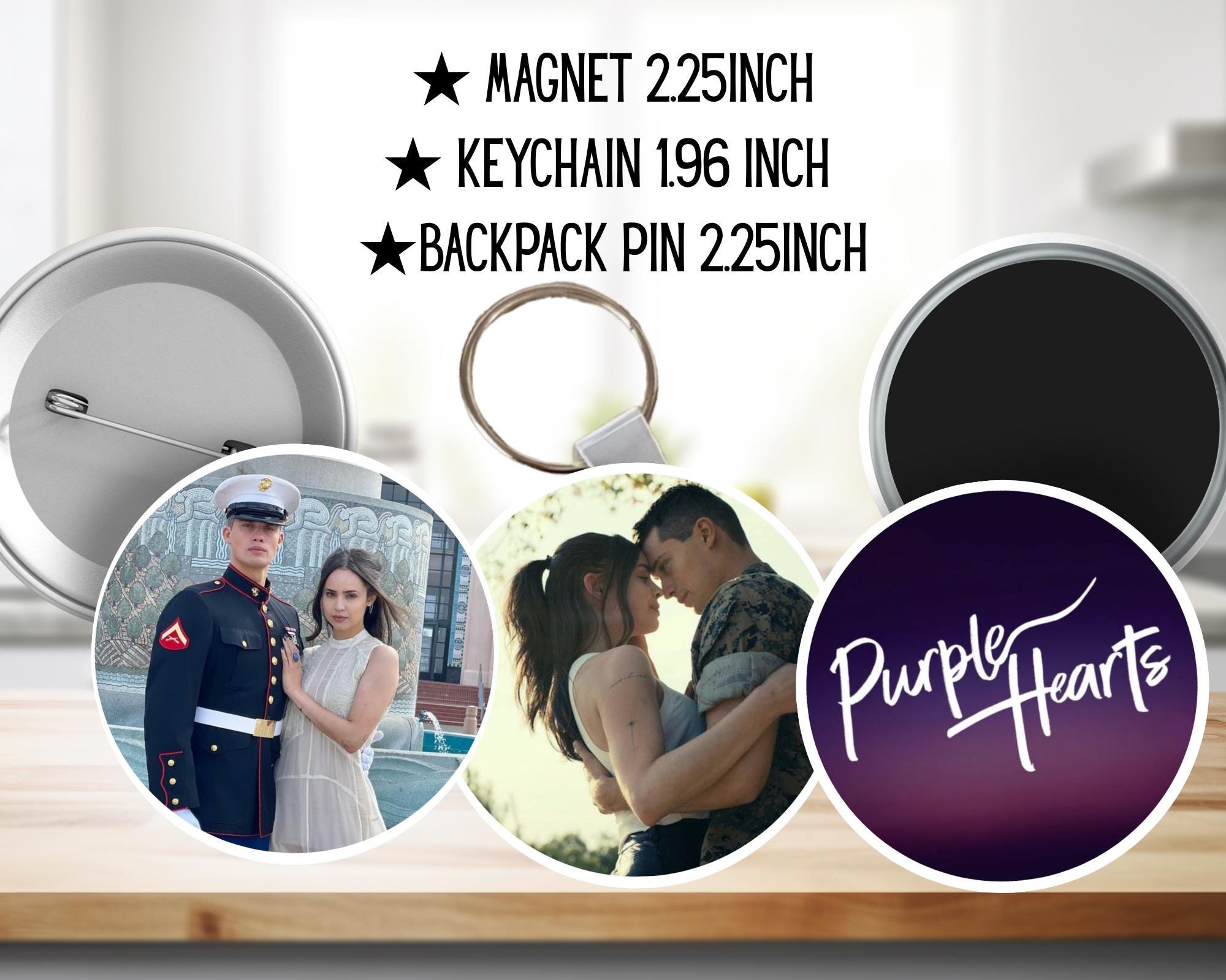 Purple Hearts Movie, Netflix, Cassie and Luke | PINS, KEYCHAIN, MAGNET