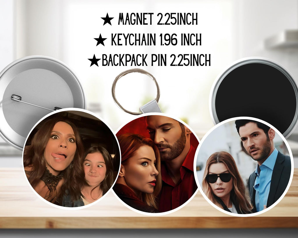 Lucifer, Chloe Decker, Mazikeen, Amenadiel, Dr Linda, Ella Lopez, netflixseries | PINS, KEYCHAIN, MAGNET