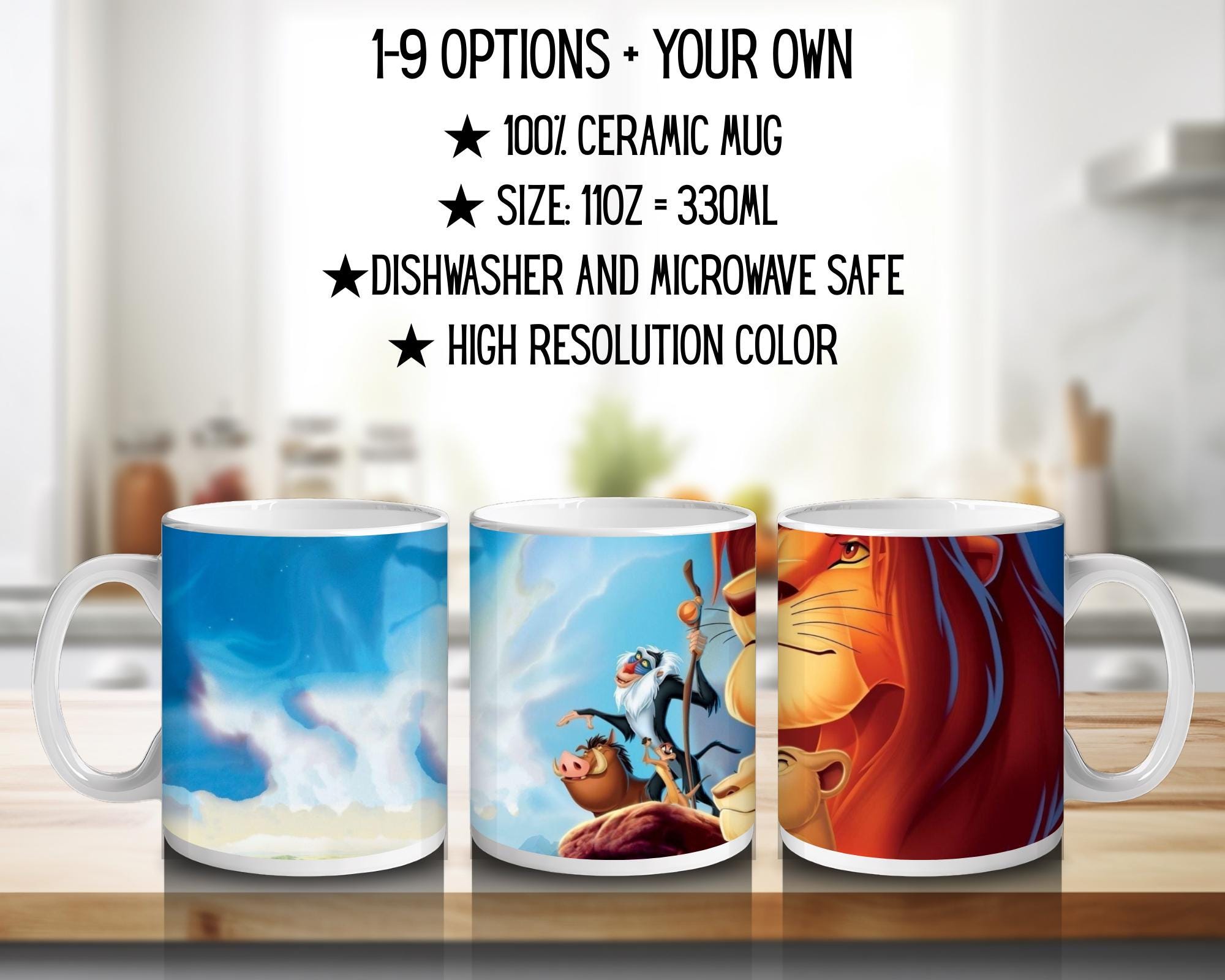 Lion King, Disney Pack, Simba, Nala, Kovu, Timon, Pumpa, Kiara | 100% CERAMIC MUG, 11Oz = 330ml