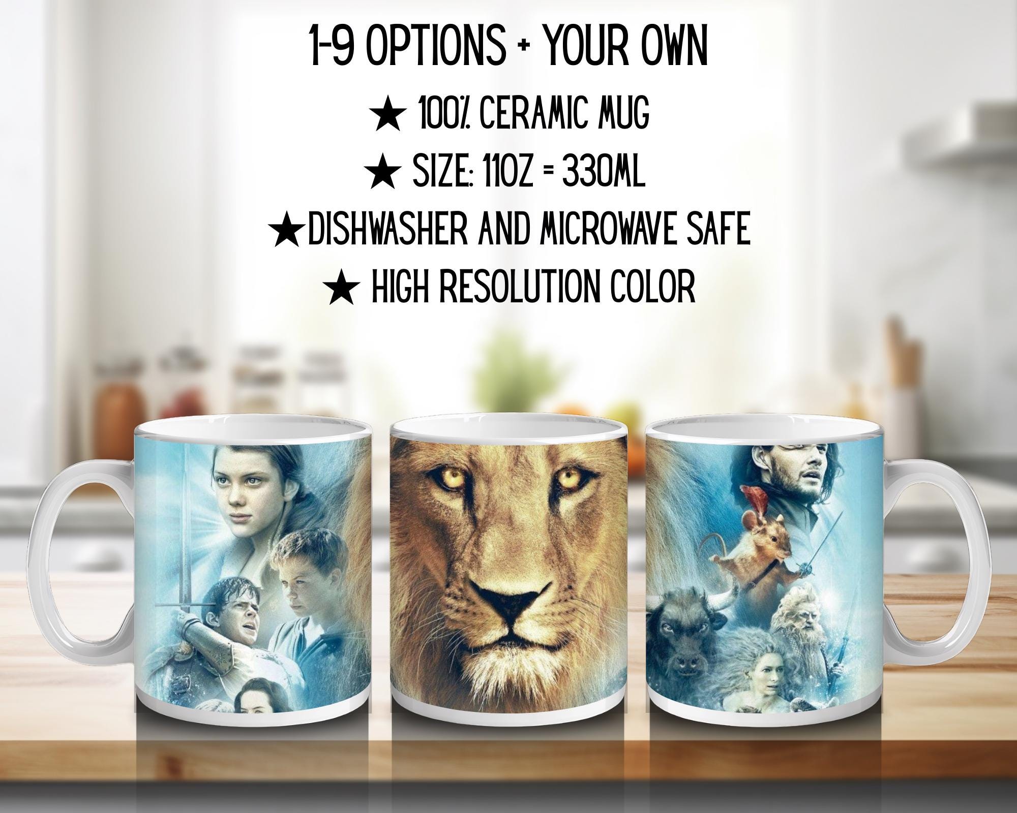 The Chronicles of Narnia: The Lion, the Witch and the Wardrobe, Aslan, Peter, Pevensie, Susan, Edmund, Lucy | 100% CERAMIC MUG, 11Oz = 330ml