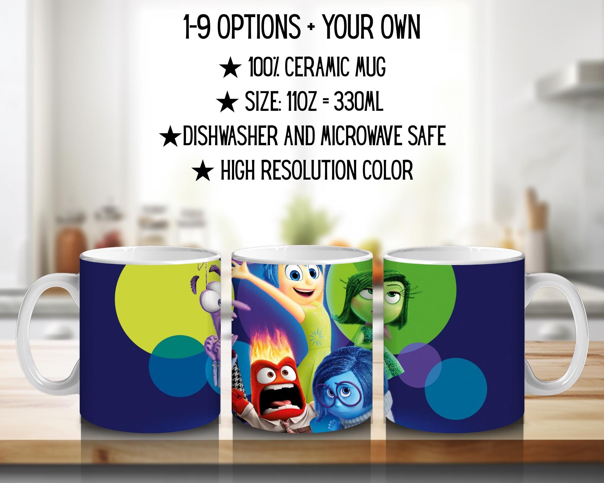 Inside Out, Disney Pack  | 100% CERAMIC MUG, 11Oz = 330ml