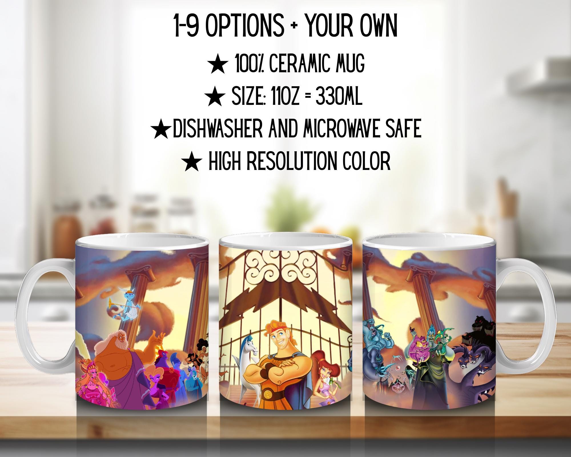 Hercules, Disney Pack, Hades, Megara, Herculesprima, Mofa, Zeus, Herculesdisney | 100% CERAMIC MUG, 11Oz = 330ml