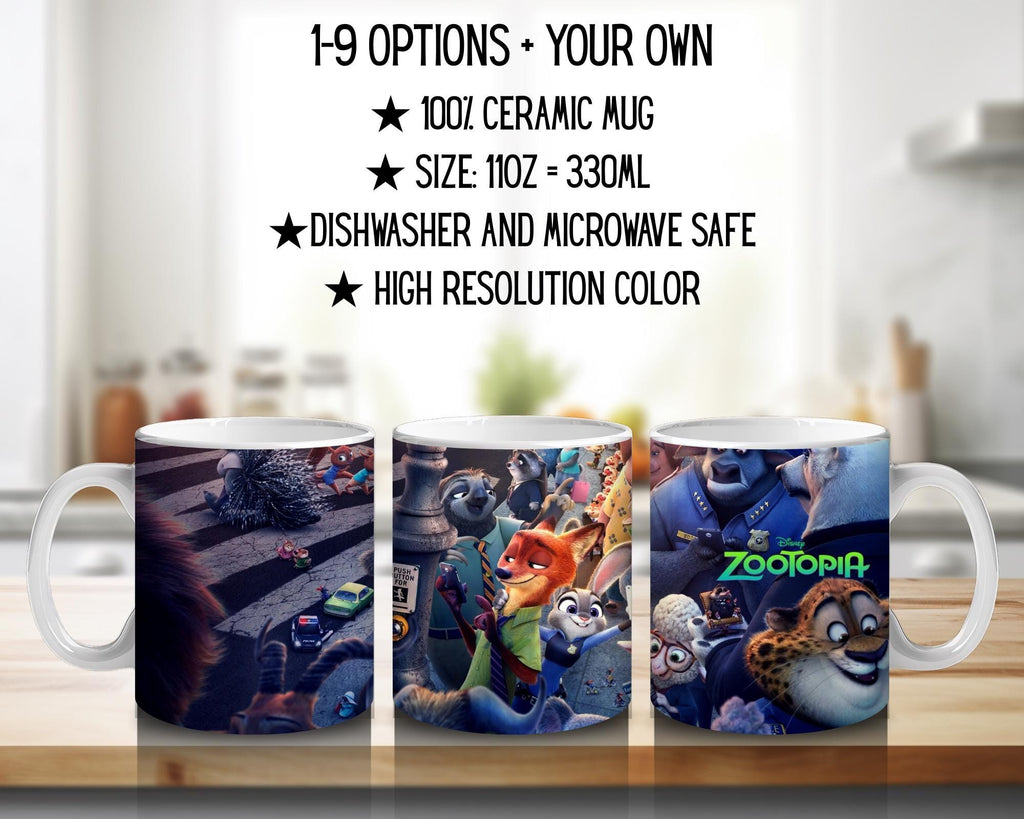 Zootopia, Judy Hopps, Nick Bajer, Bellwether, Clawhauser, Bonnie Hopps, Disney | 100% CERAMIC MUG, 11Oz = 330ml