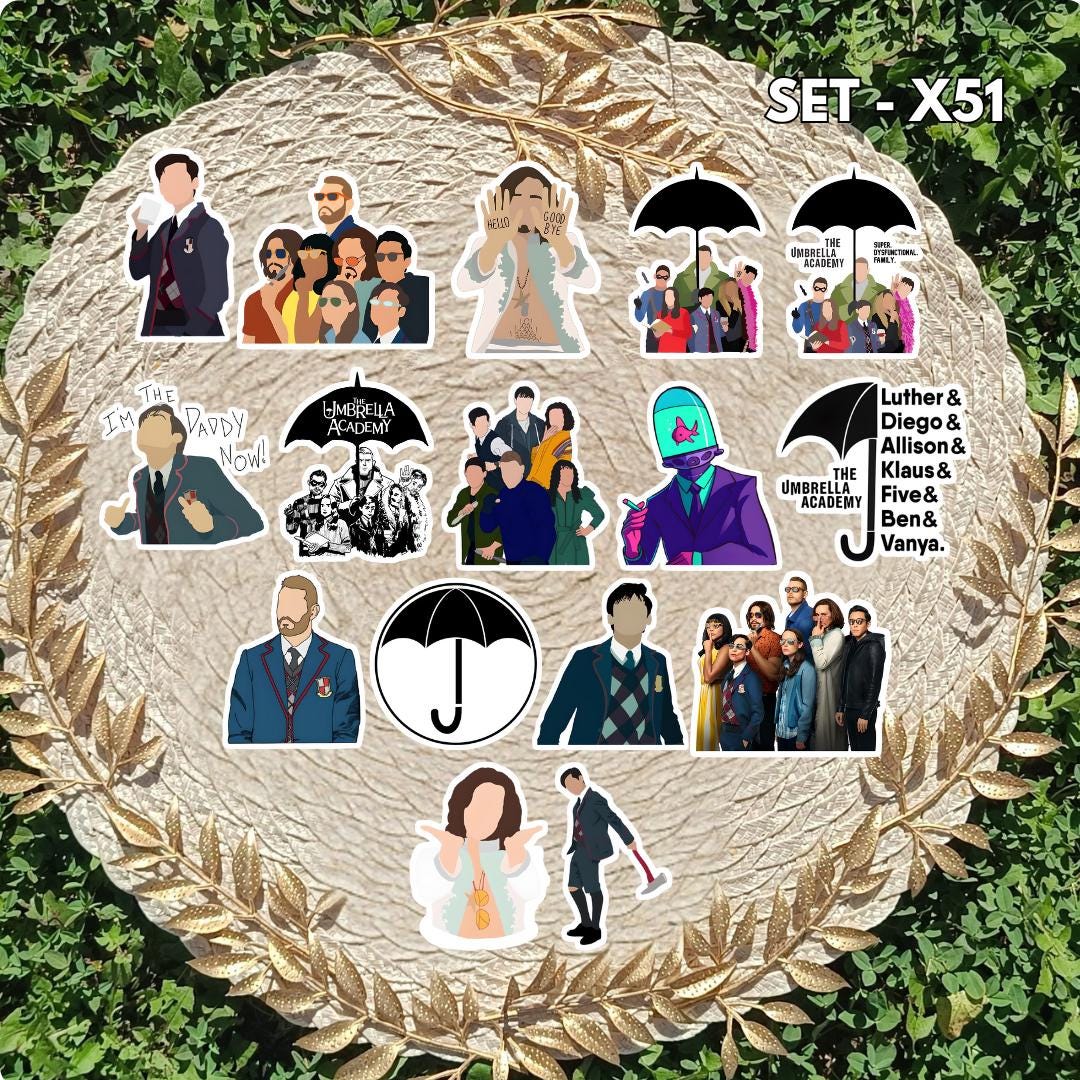 Zestaw naklejek Akademia Parasolki / The Umbrella Academy – Number Five, Klaus, Vanya