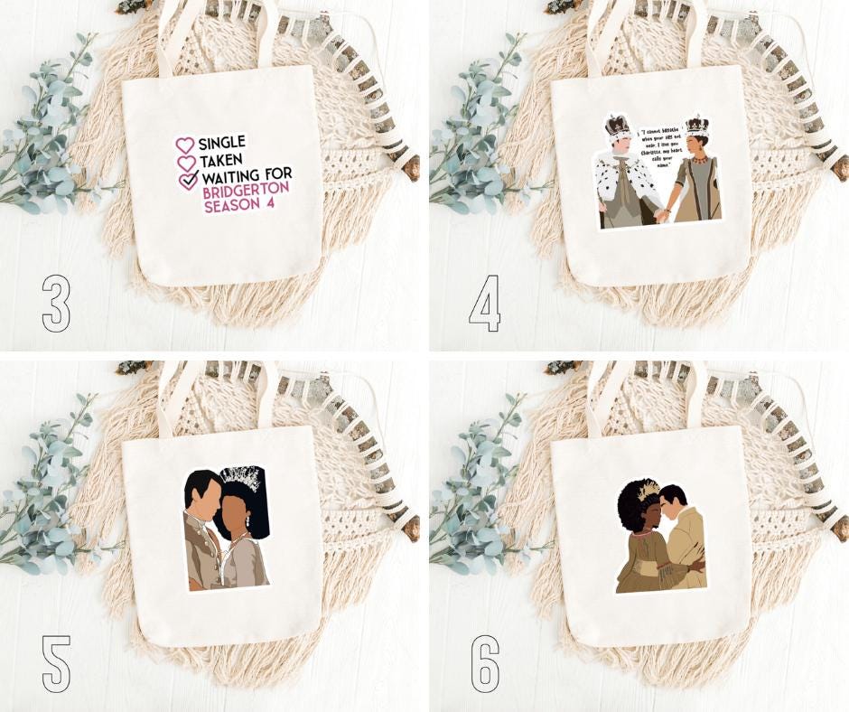 Bridgerton Inspired Tote Bag | Bookish Romance Cotton Bag | Anthony, Kate, Daphne & Penelope Aesthetic Gift