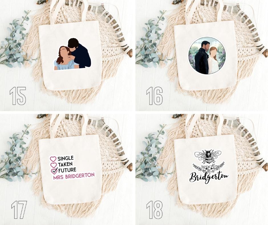 Bridgerton Inspired Tote Bag | Bookish Romance Cotton Bag | Anthony, Kate, Daphne & Penelope Aesthetic Gift